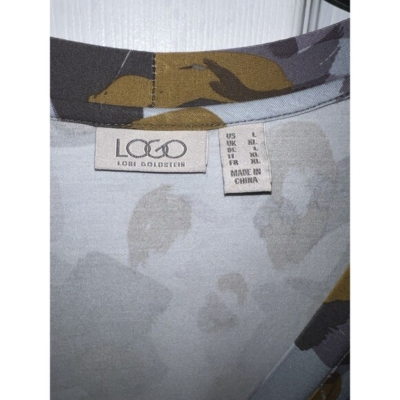 LOGO By Lori Goldstein Top Large Multicolor Boho camo Button Cardigan Tunic - Picture 2 of 11